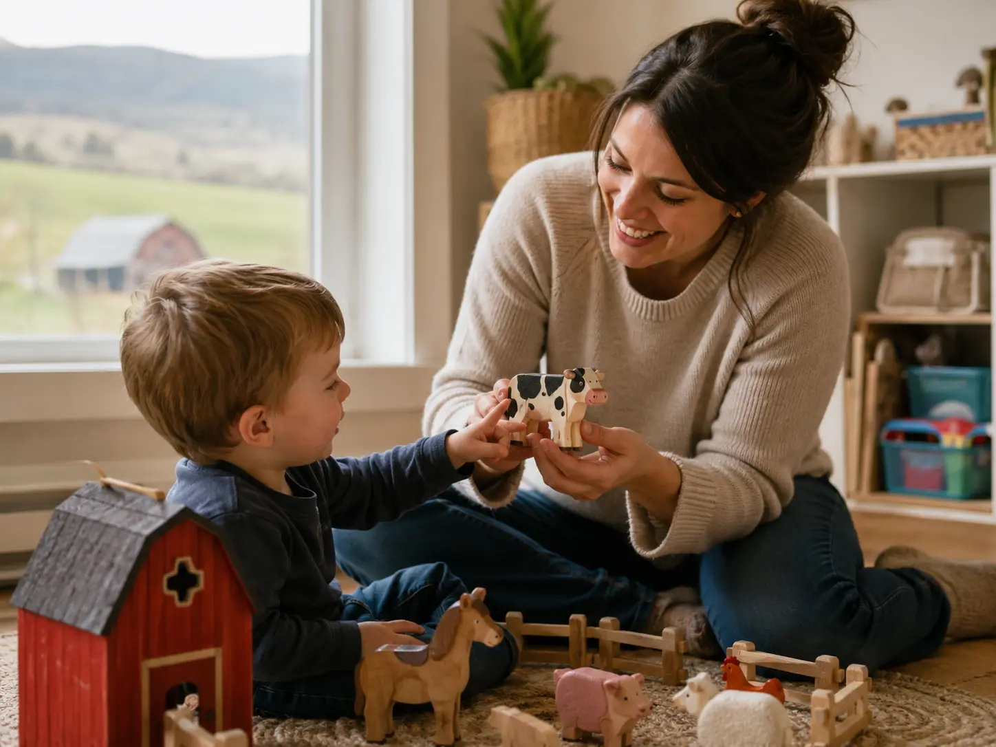 Certified ABA therapist working one-on-one with a child during an in-home therapy session in Abbotsford