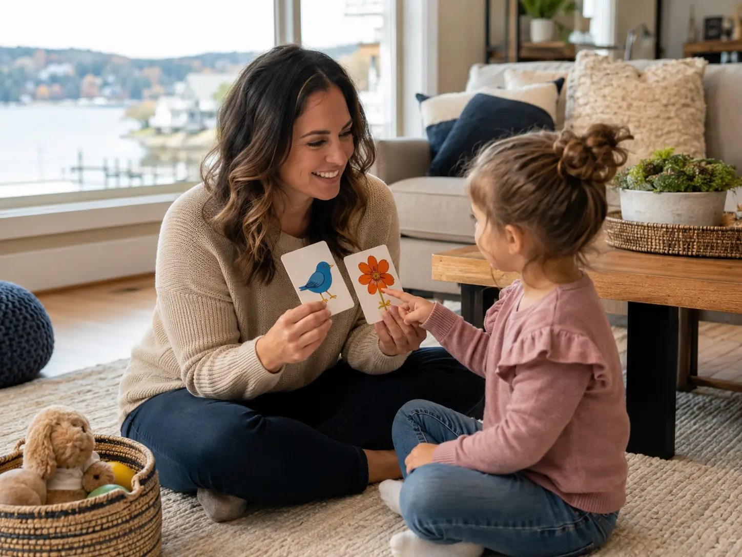 Certified ABA therapist working one-on-one with a child during an in-home therapy session in Oakville
