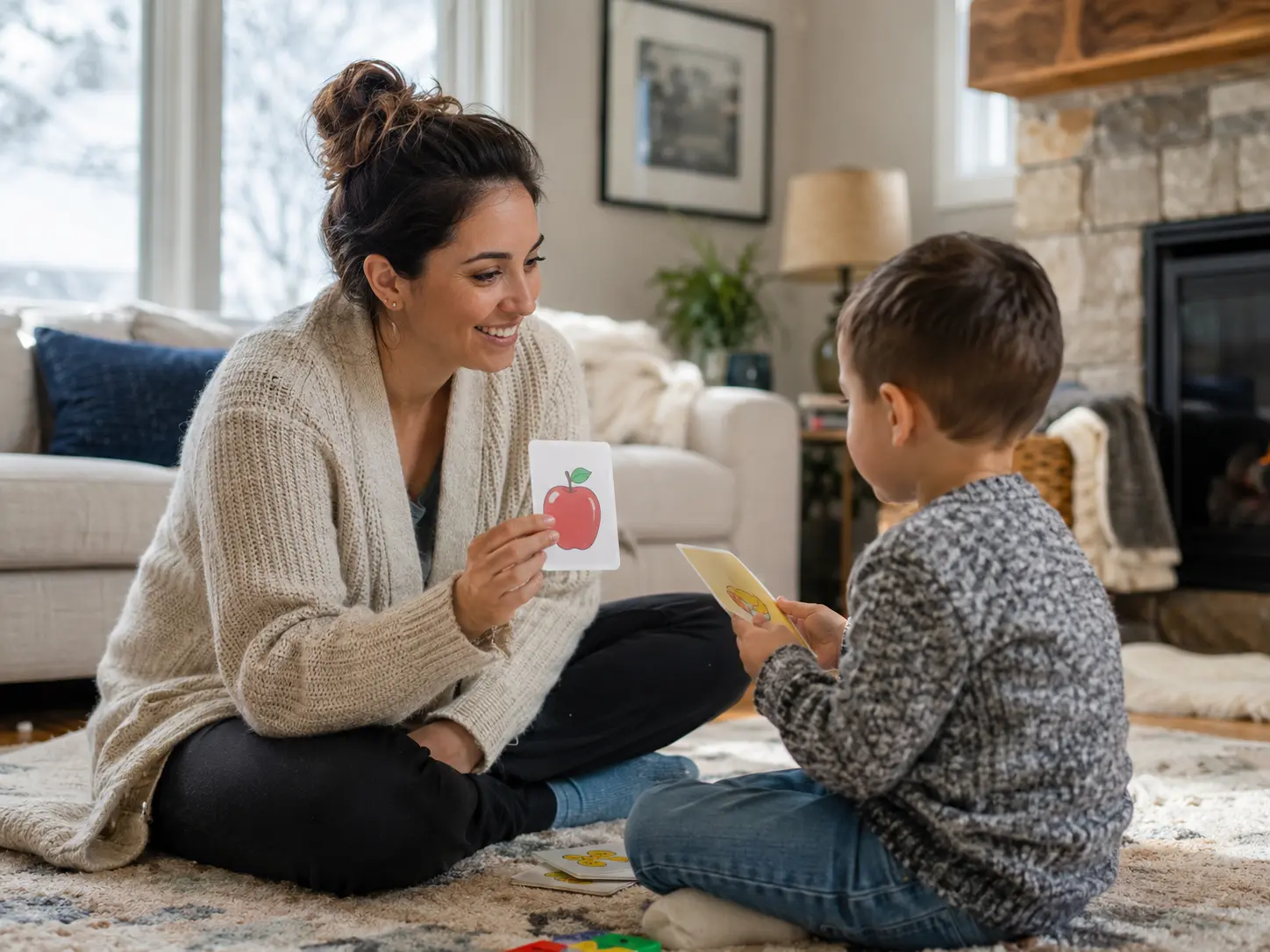 Certified ABA therapist working one-on-one with a child during an in-home therapy session in Ottawa