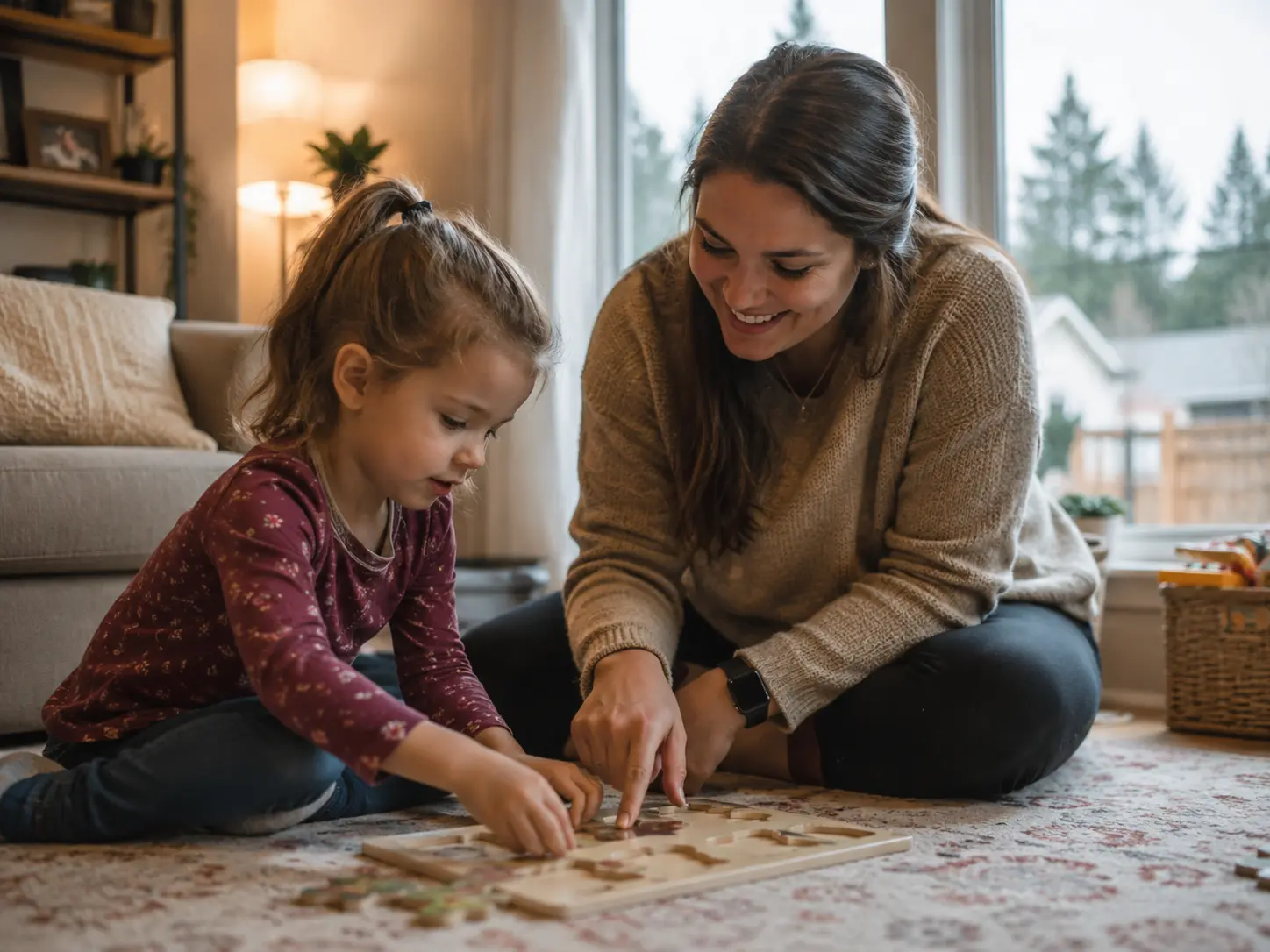 Certified ABA therapist working one-on-one with a child during an in-home therapy session in Surrey