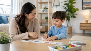 ABA therapy activities that a parent practises at home with an autistic child